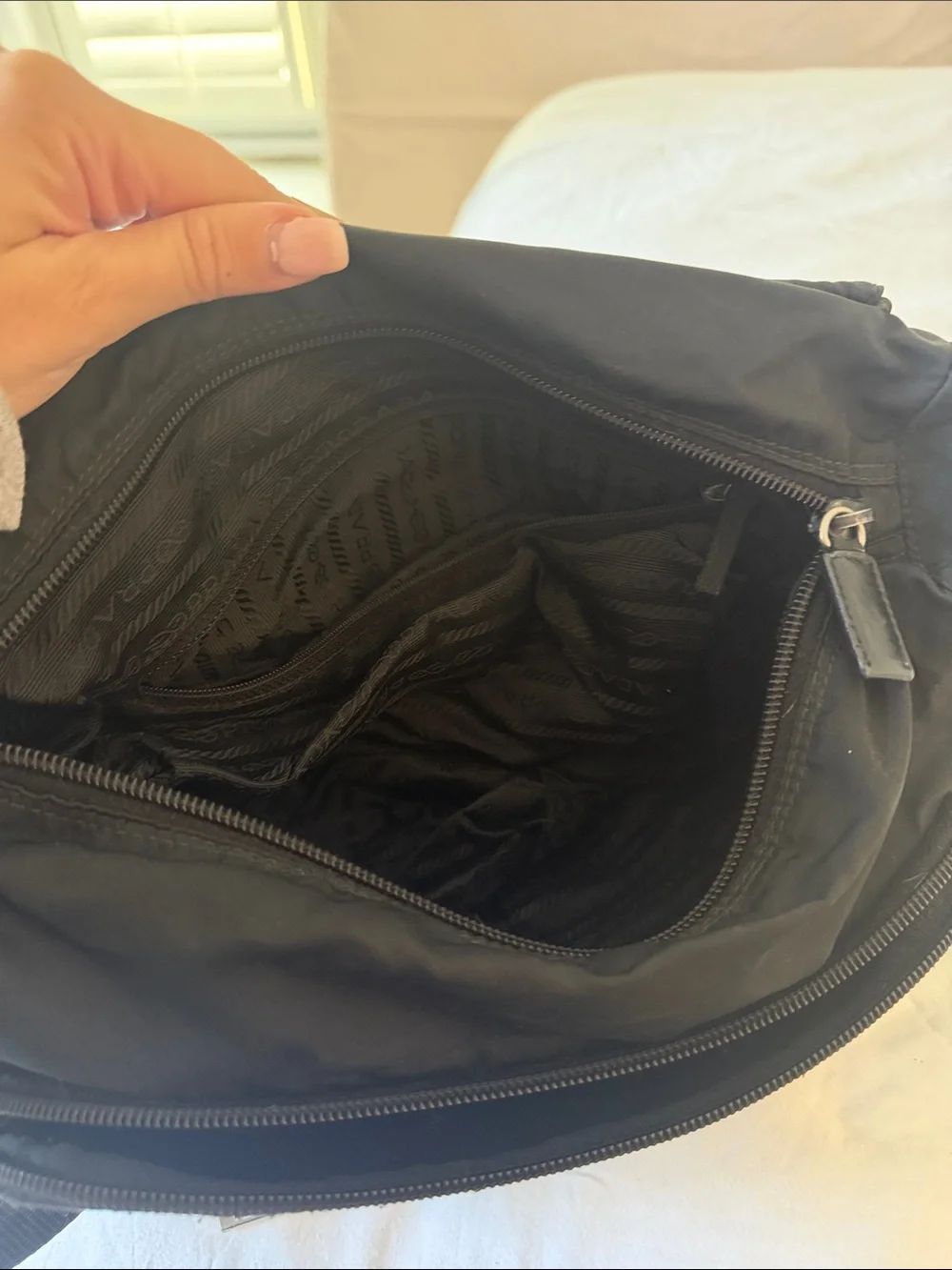 Prada Black Nylon Messenger Bag with Silver Logo